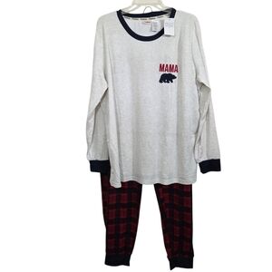 NWT Dearfoams Mama Bear Pajama Top Bottom Set Plaid Cabincore Size 2X 18 - 20
